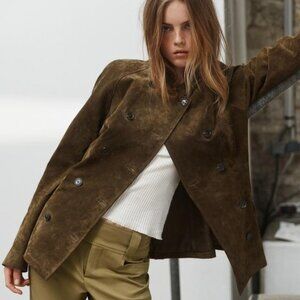 ZARA 100% SUEDE LEATHER FITTED JACKET